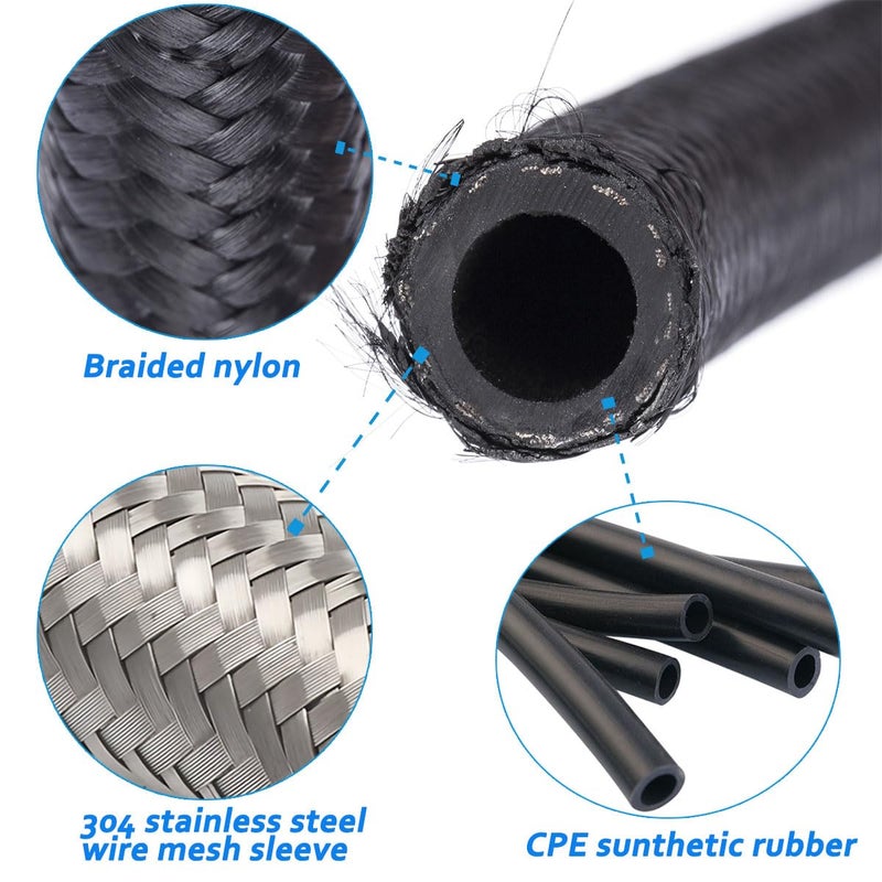 IPARTS EXPERT 3/8 6AN 12FT Fuel Line Hose Kit, Nylon Stainless Steel Braided Fuel Line Oil/Gas/Fuel Hose End Fitting Hose with 6PCS Swivel Fuel Hose Fitting Adapter Kit - Black - Image 5